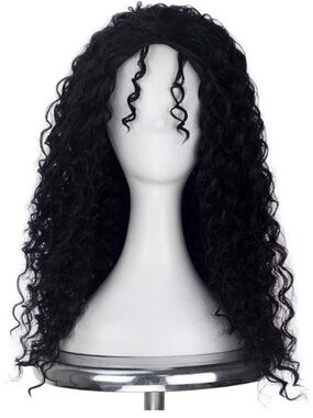 Black Curly Long Wig with Face-Framing Curls